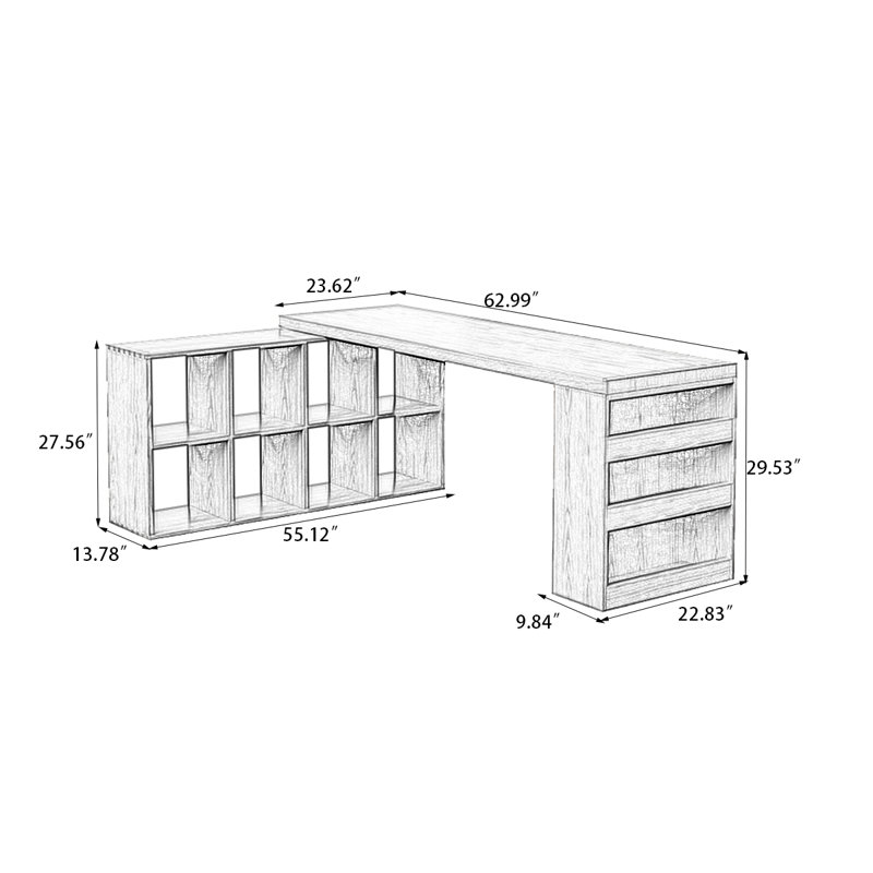 Bureau rectangulaire en bois massif brun noisette, H 29,53 po x l 62,99 po x P 55,12 po