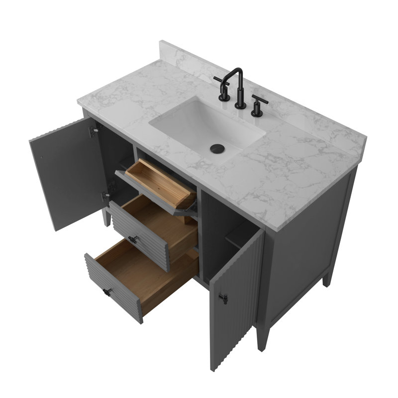 Laval 48" Single Sink Freestanding Bathroom Vanity with Engineered Marble Top, Matte Black, Linear Cashmere Gray