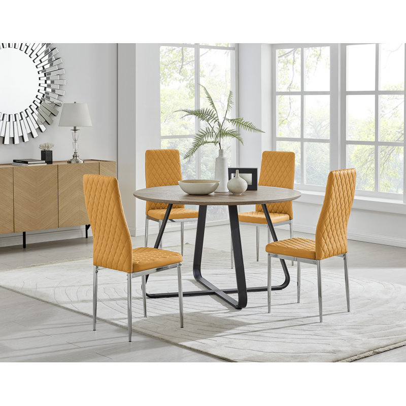 4 - Person Dining Set, Mustard/Silver