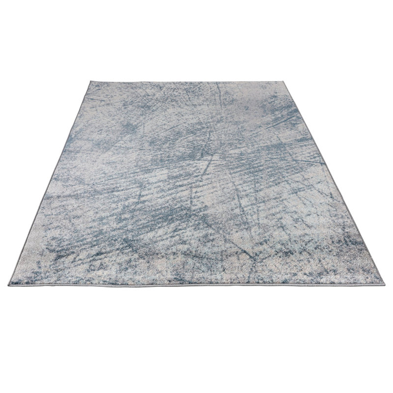Tapis abstrait ivoire / bleu, Rectangle 5 pi 2 po x 7 pi 6 po