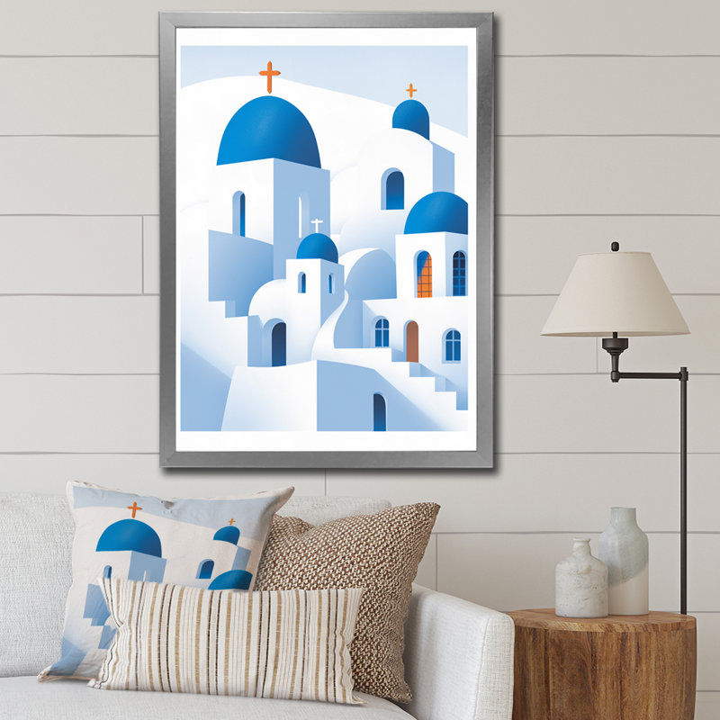 Décoration murale grecque Santorini Odyssey IV - Grèce, Cadre simple argenté, H 44 po x l 34 po x P 1,5 po