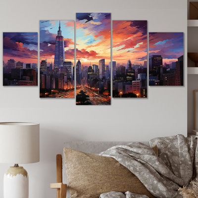  «Skyscrapers Glass Giants II - Architecture, art mural sur toile - 5 panneaux