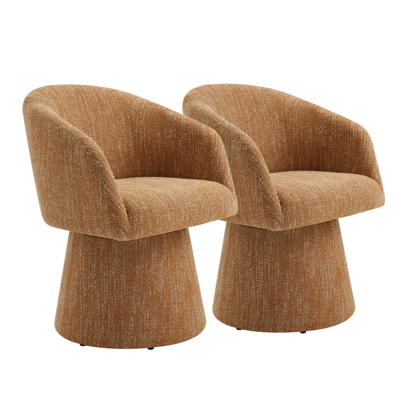 Fauteuil demi-tonneau revêtu de chenille Kyo (ensemble de 2), Boucle moutarde moelleuse