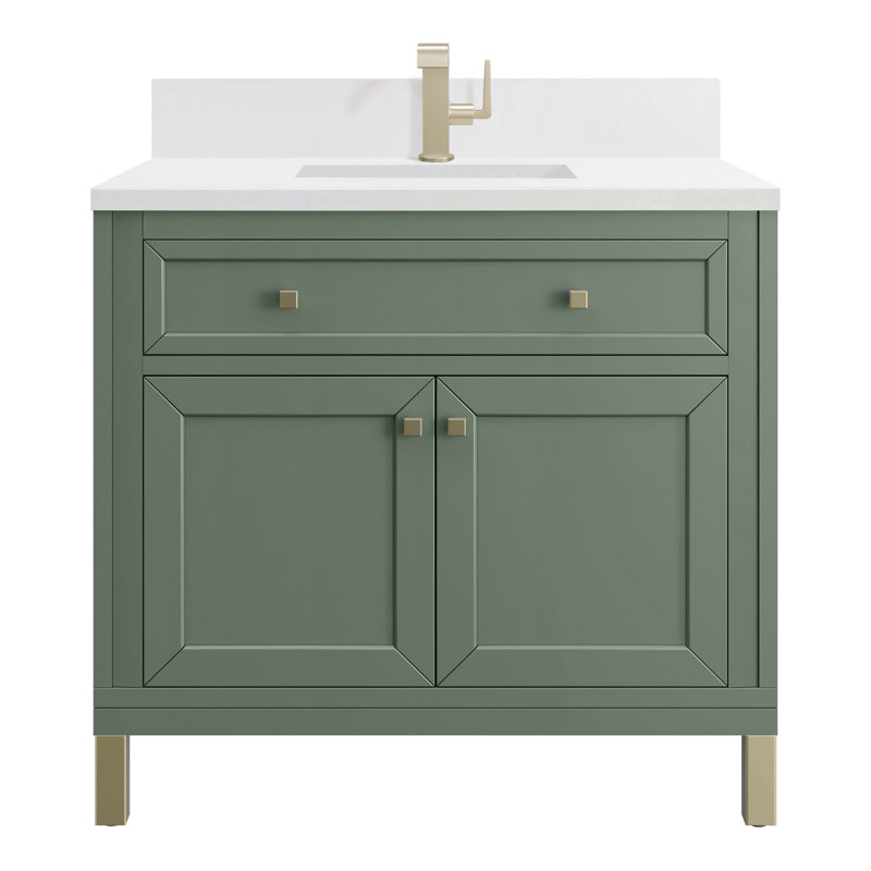 Chicago 36' W Single Vanity, Smokey Celadon, White Zeus Quartz, Single-Hole