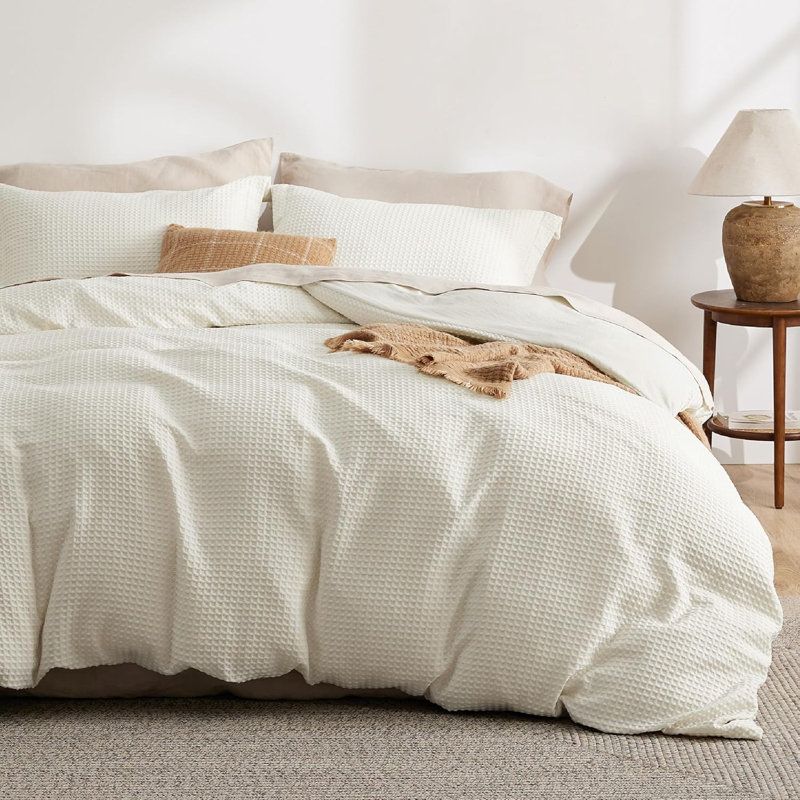 Bedsure Waffle Duvet Cover Set, King Duvet Cover + 2 Shams