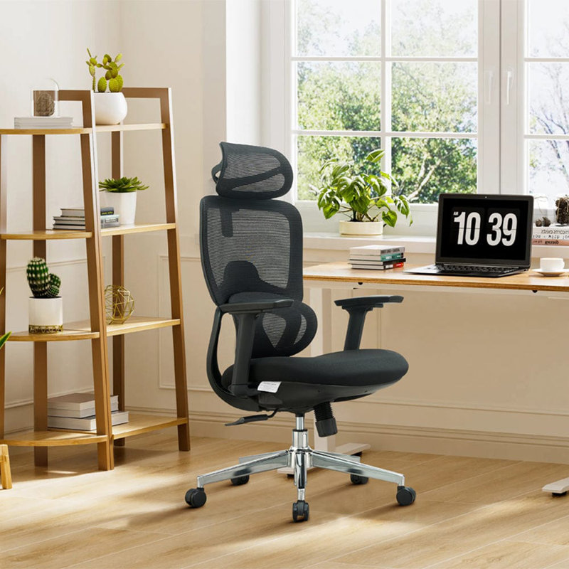 Polyester Office Chair with Headrest, Black