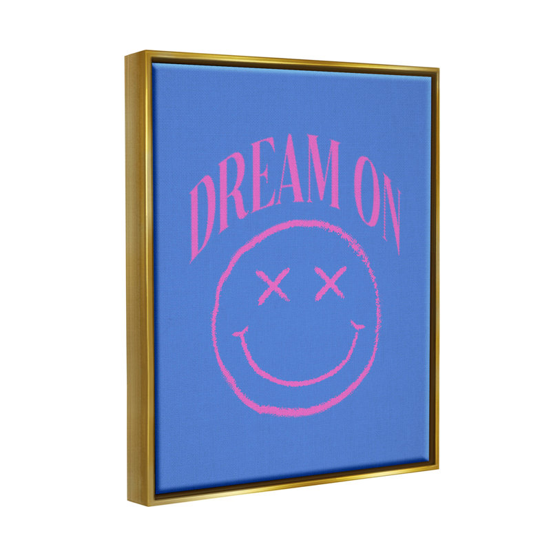 Cadre flottant «Dream On Smiley Face» par House of Lulu, H 21 po x l 17 po x P 1,7 po, Cadre flottant métallique doré
