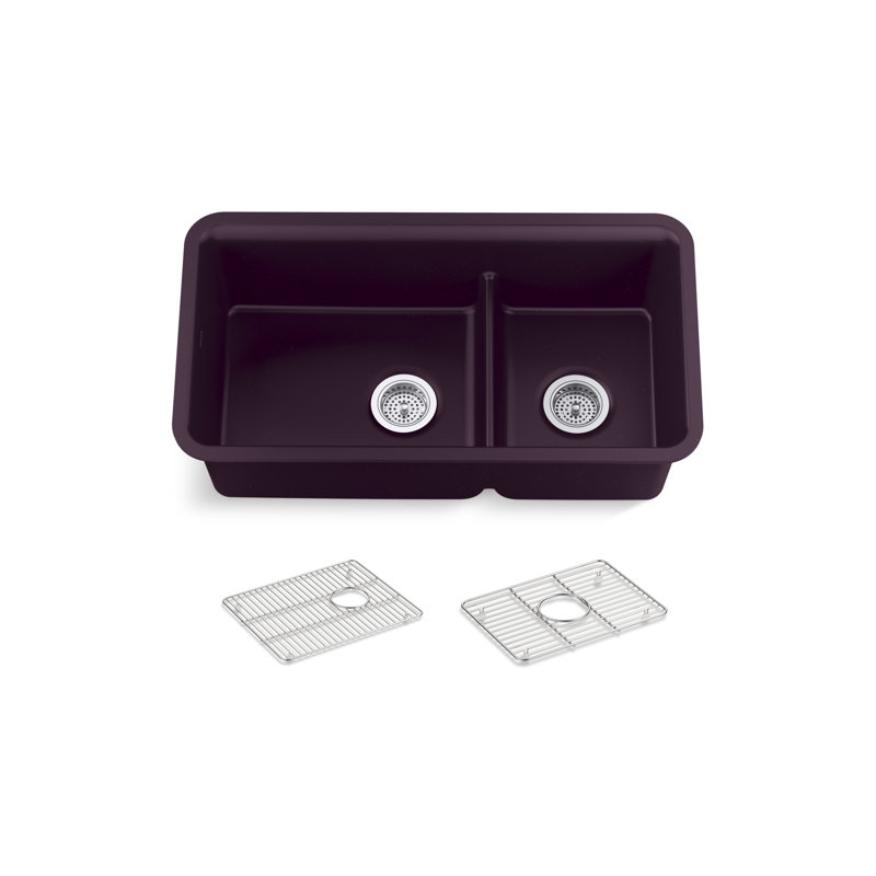 Cairn Smart Divide 33-1/2" Undermount Kitchen Sink, Dark Red