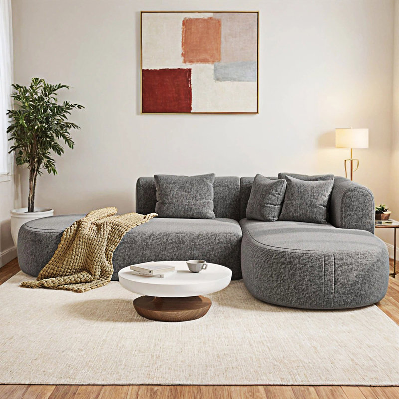 Boneless Curved Corner Sofa, Gray Polyester