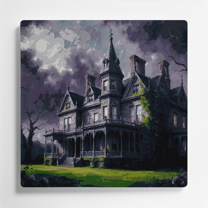 Art mural gris d'Halloween, maisons hantées gris, H 8 po x l 8 po