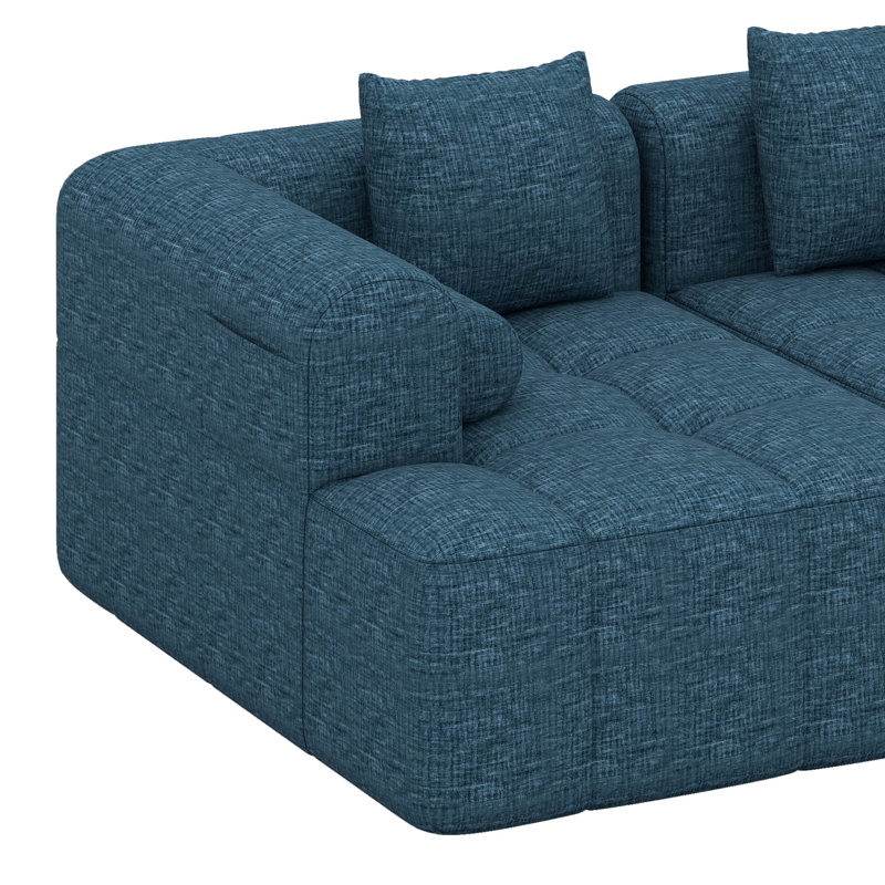 Canapé modulaire moderne entièrement compressé avec assise profonde et deux poches latérales, Bleu