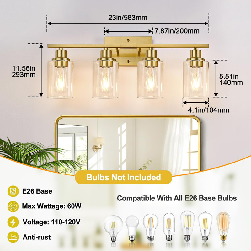 Éclairage de salle de bain 4 lumières à intensité variable Adamary, Or