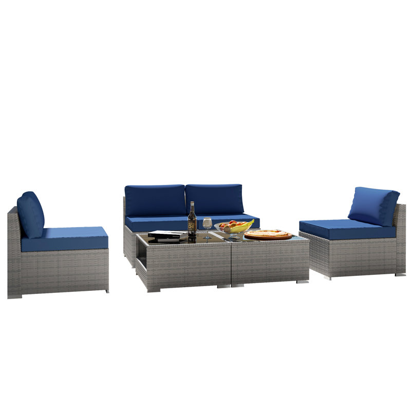 Ensemble de conversation d'extérieur à assise profonde avec coussins Jerane pour 4 personnes, Coussin bleu