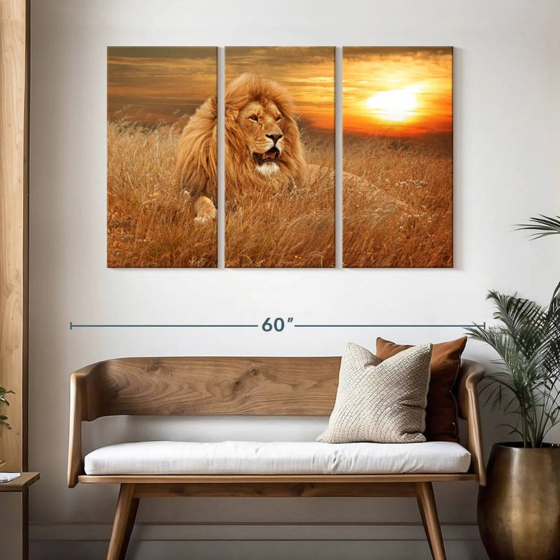 Coucher de soleil lion, H 32 po x l 50 po