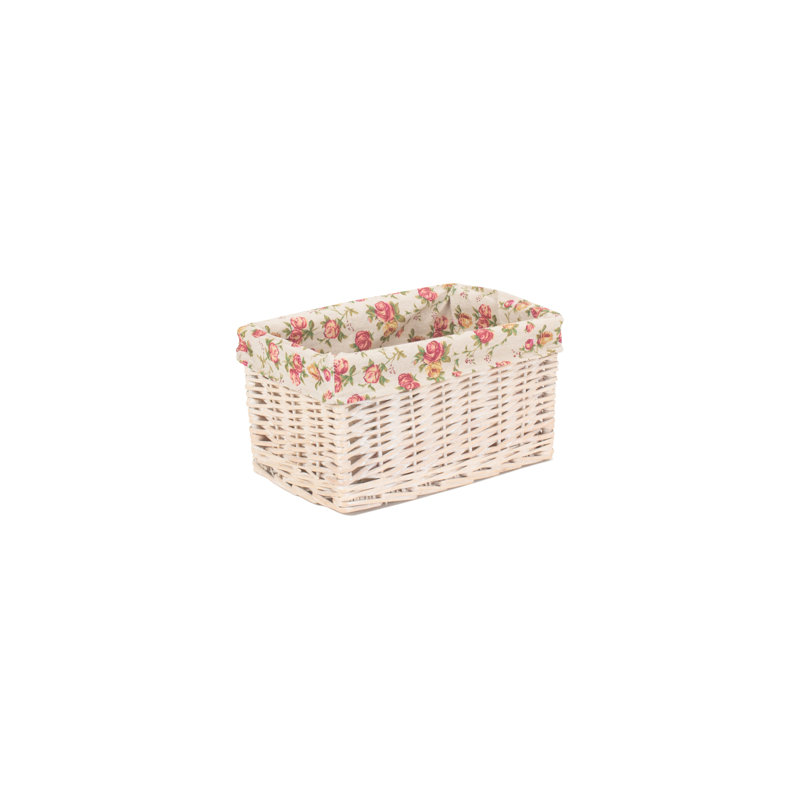 Garden Rose Lined Storage Wicker Basket, 17cm H x 32cm W x 20cm D