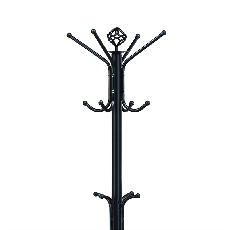73-Inch Classic Black Metal Coat Rack with Three-Tier Hooks, Freestanding Entryway Organizer