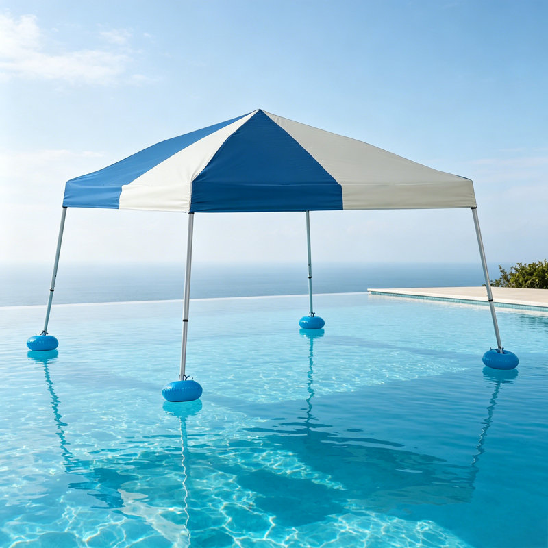 Sunjoy 10 pi x 10 pi Auvent de piscine flottant avec sac de transport, Navy/White