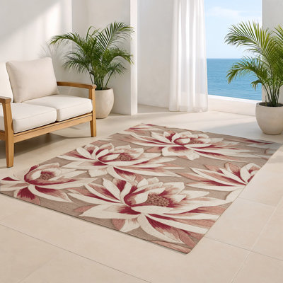 Tapis beige d'intérieur et d'extérieur Botanical