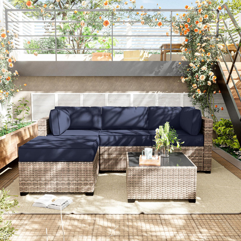 9-Piece Outdoor Replacement Cushion Set Seat/Back Cushion (Set Of 3 Seats , 5 Backs,  1 Footrest), Navy
