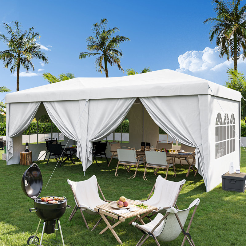 Pop Up Canopy Tent – Outdoor Shelter With Removable Sidewalls & Adjustable Height For Camping, Backyard, White
