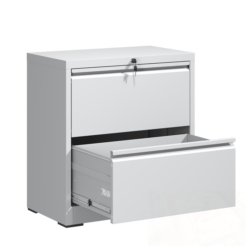 Classeur en métal avec serrure et 2 tiroirs, Blanc