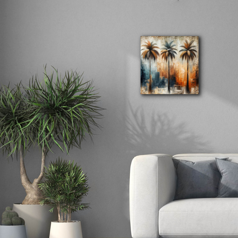 «Three Palms» par Rey Klimt, art mural sur toile, H 18 po x l 18 po x P 0,75 po