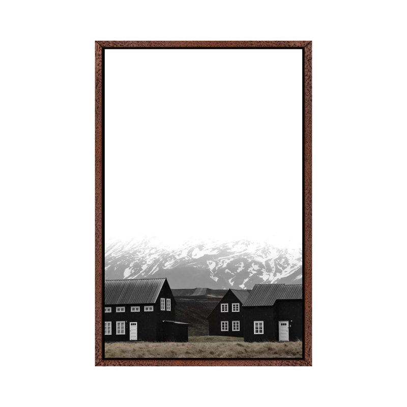 Black Houses Of Iceland I by Monika Strigel - Print on Canvas, 66.04cm H x 45.72cm W x 3.81cm D, Classic Brown Wood Framed