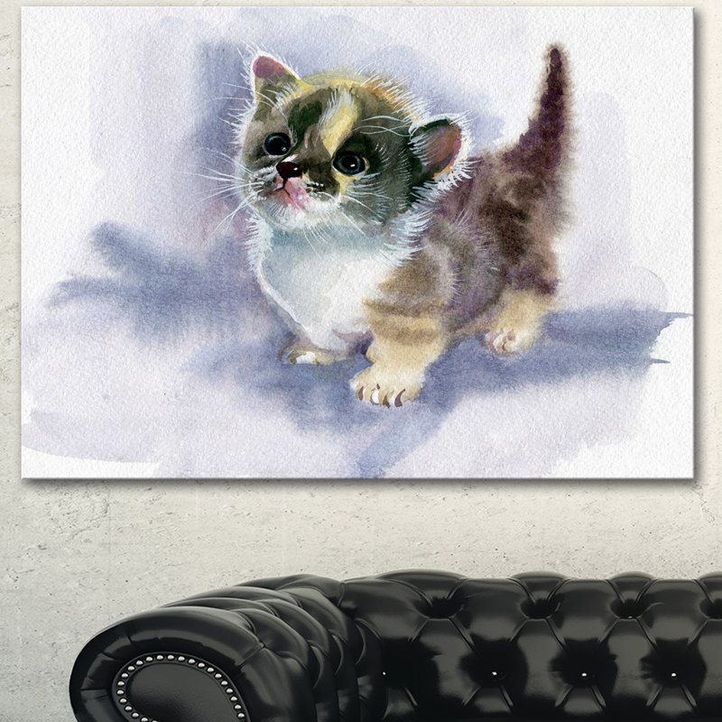 « jolie chat on blue aquarelle », reproduction d’art sur toile tendue, H 12 po x l 20 po