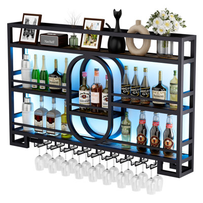 3-Tiers Wine Rack Wall Mounted With LED Light
