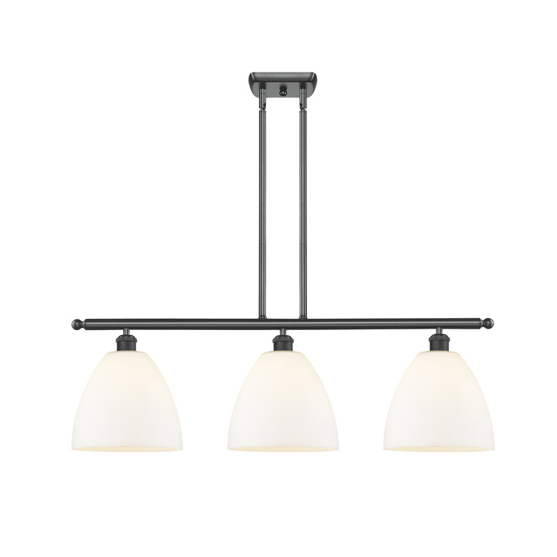 Luminaire suspendu linéaire à 3 lumières pour îlot de cuisine Angelka, Blanc mat, H 45,75 po x l 36 po x P 9 po, Noir mat