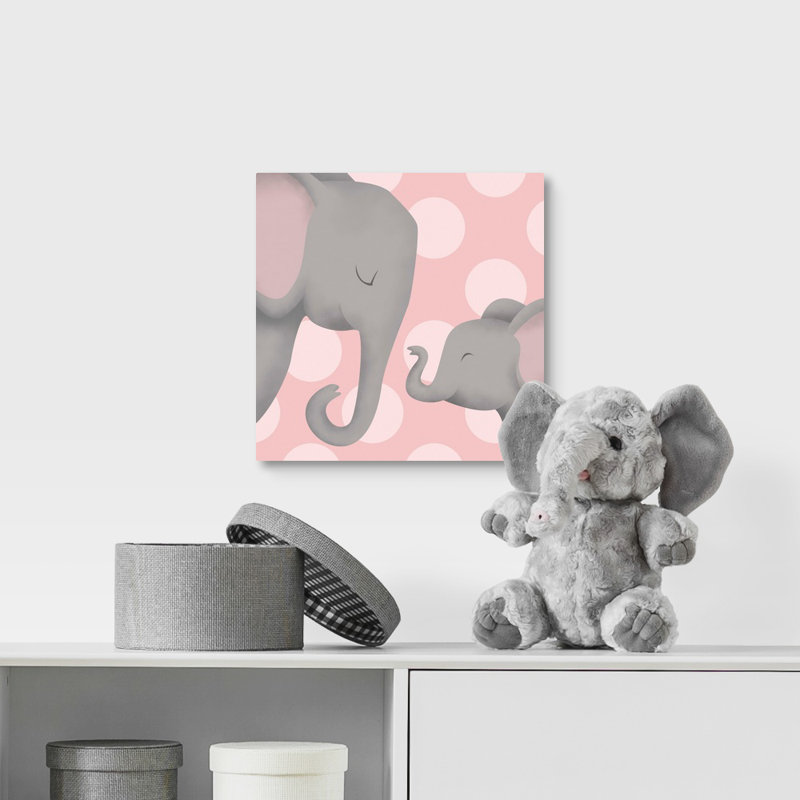 «Elephant Mommy and Baby on Pink», impression, H 20 po x l 20 po x P 1,25 po, Toile