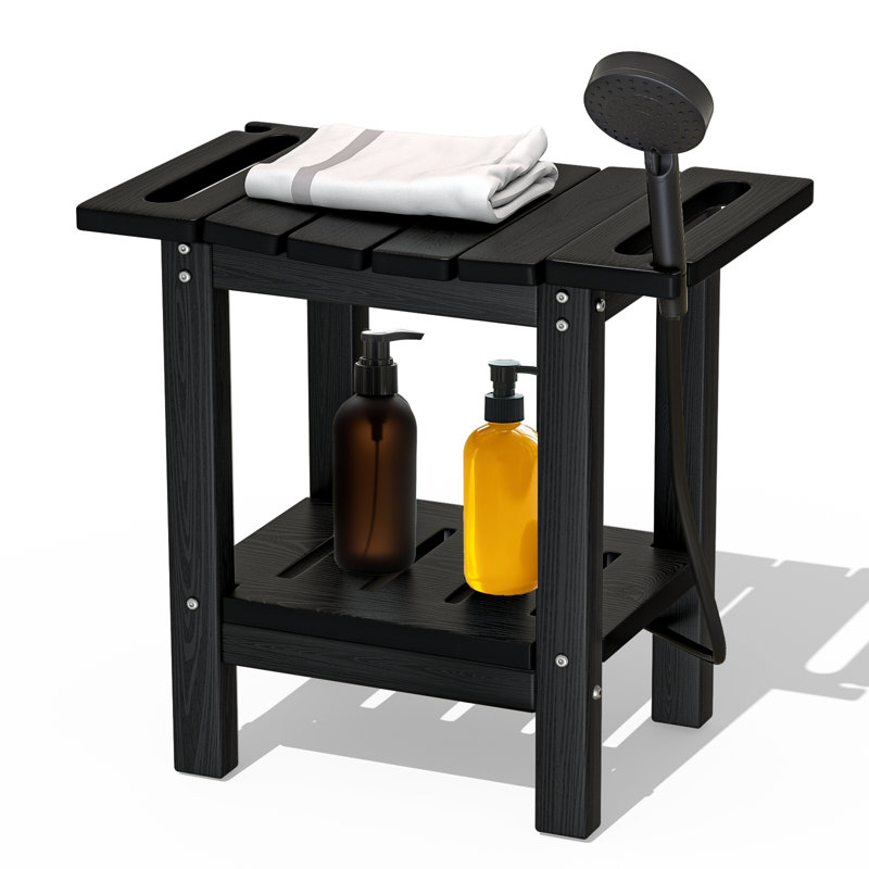 Tabouret de douche en PEHD imperméable - Banc intérieur / extérieur toutes saisons avec tablette de rangement - Siège de rasage polyvalent et table d'appoint