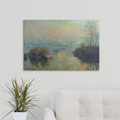 Soleil couchant sur la seine à Lavacourt. «Winter Effect, 1880» par Claude Monet, reproduction d'art