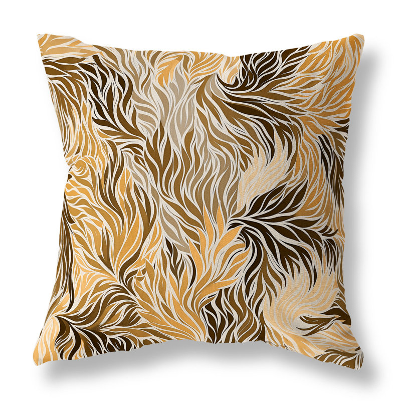 Oreiller réversible à motif floral intérieur / extérieur Leafy Whirl, H 20 po x l 20 po, Brun / floral orange