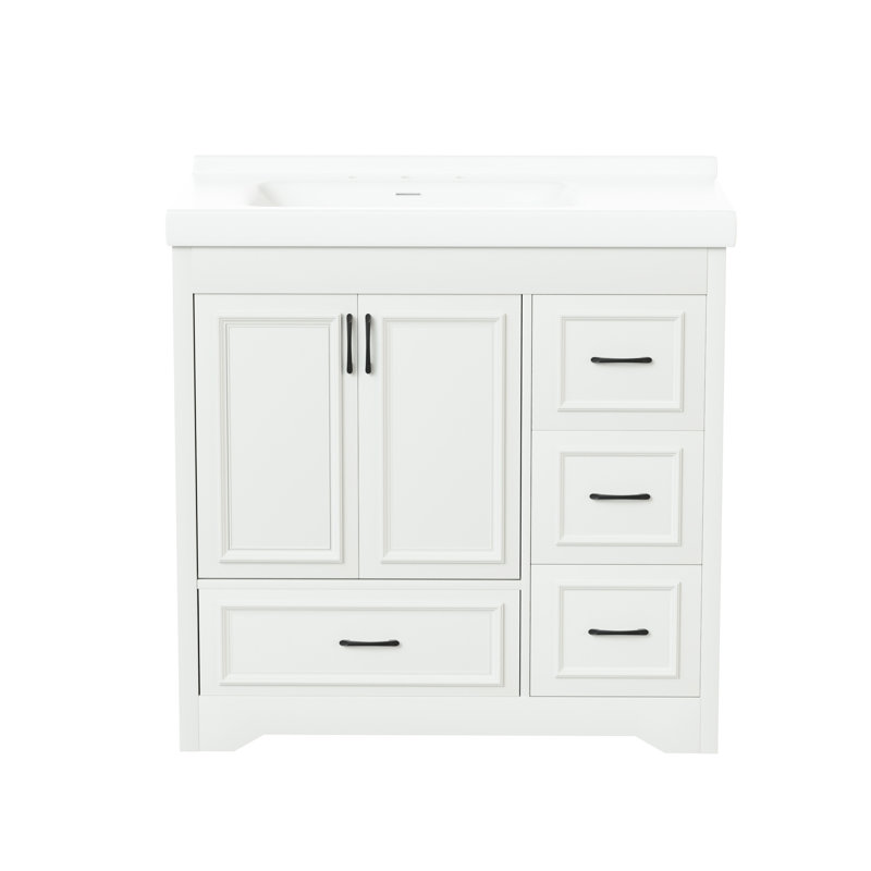 Meuble-lavabo de salle de bain 36 po - blanc avec 2 portes et 4 tiroirs avec armoire fonctionnelle moderne