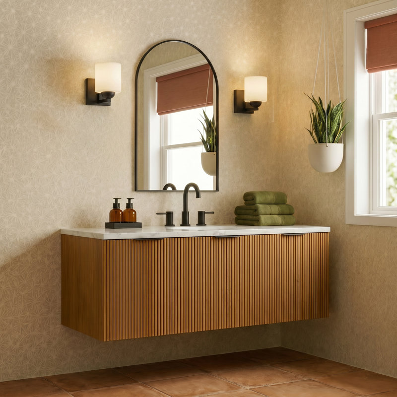 Luminaire de meuble-lavabo de salle de bain avec abat-jour en verre opale, Noir mat, 1