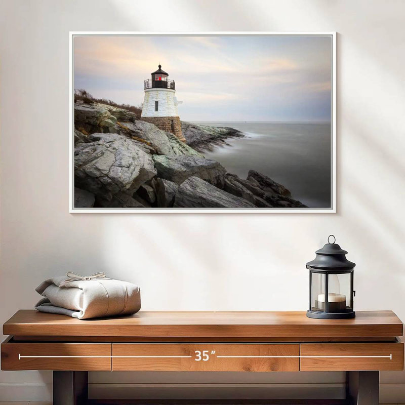 Phare de Coastal Castle Hill, Cadre flottant blanc, 25 po x 17 po