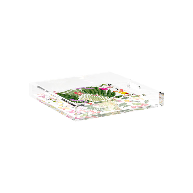Fantasy Tropical Acrylic Square Decorative Tray, 12"W x 12"D x 2"H