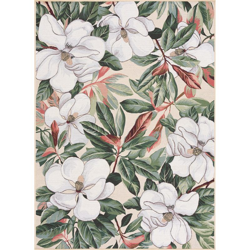 Shawntaya Floral Indoor / Outdoor Area Rug for Patios, Entryway, Deck or Porch - Cream, Rectangle 7'11" x 9'11"
