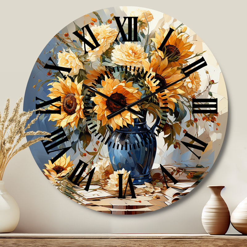 Horloge murale rétro tournesols, Médium
