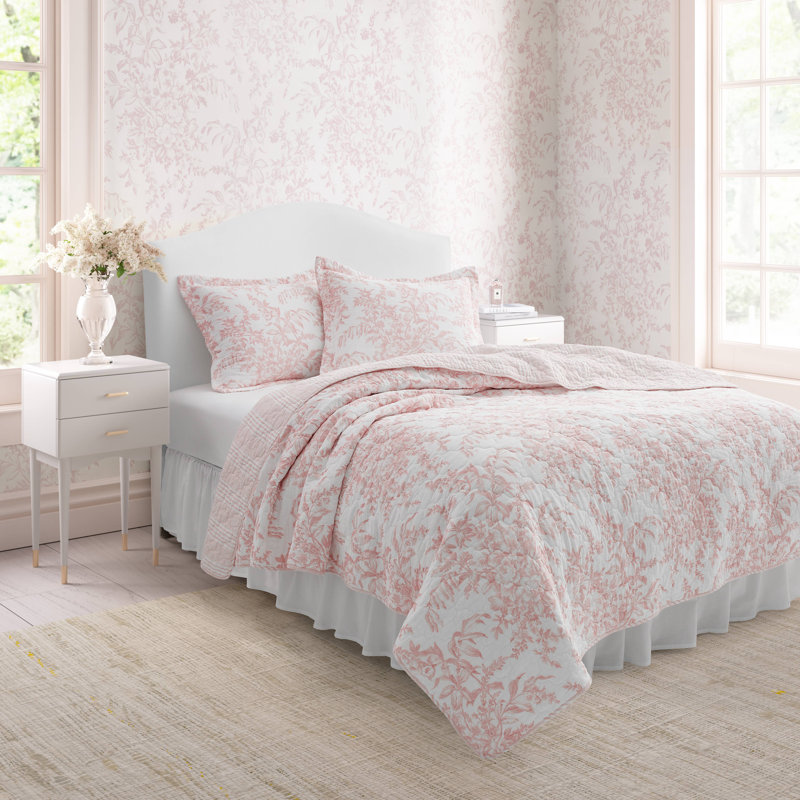 Pink Reversible Cotton Full Quilt Set with Shams