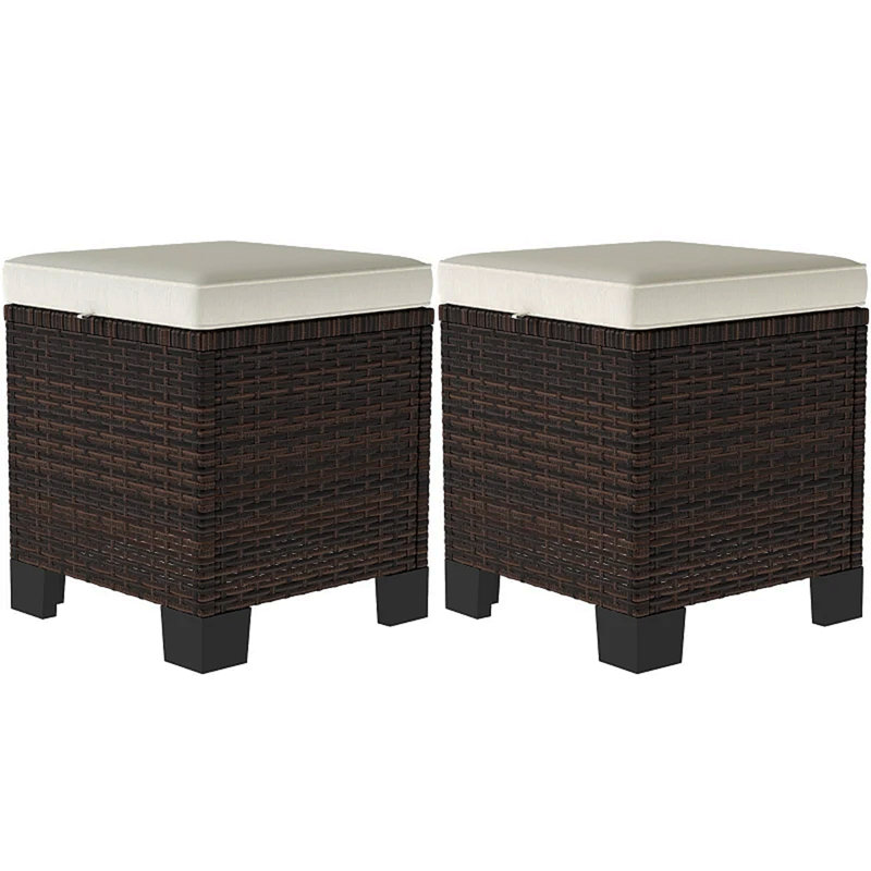 Repose-pieds d'extérieur beige (ensemble de 2) repose-pieds / tables d'appoint | Idée de cadeau, Polyester, Beige