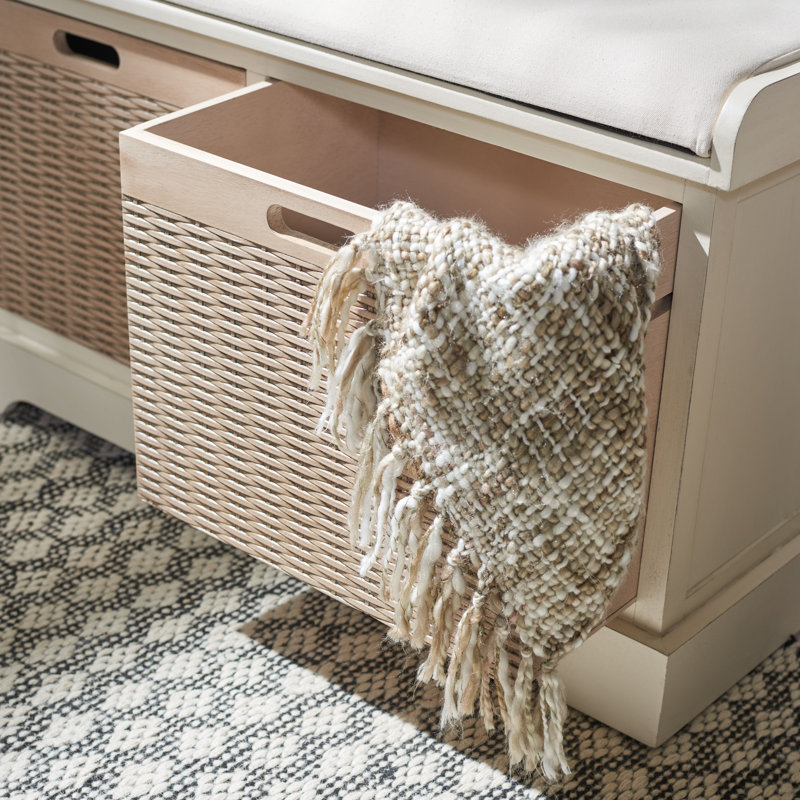 Haugen Upholstered Storage Bench, Distressed White