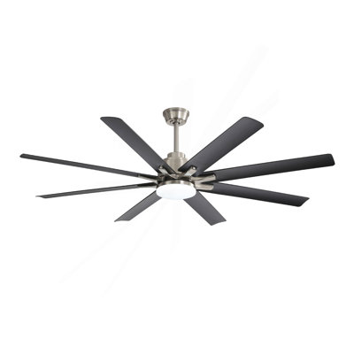 Grand ventilateur de plafond de 66 pouces avec lumière à DEL à intensité variable et 8 pales en ABS avec moteur à courant continu réversible et intelligent pour le salon
