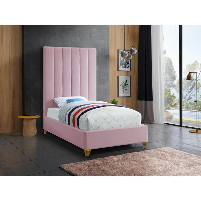 Lit plateforme tapissier Sibert, Simple, Velours rose