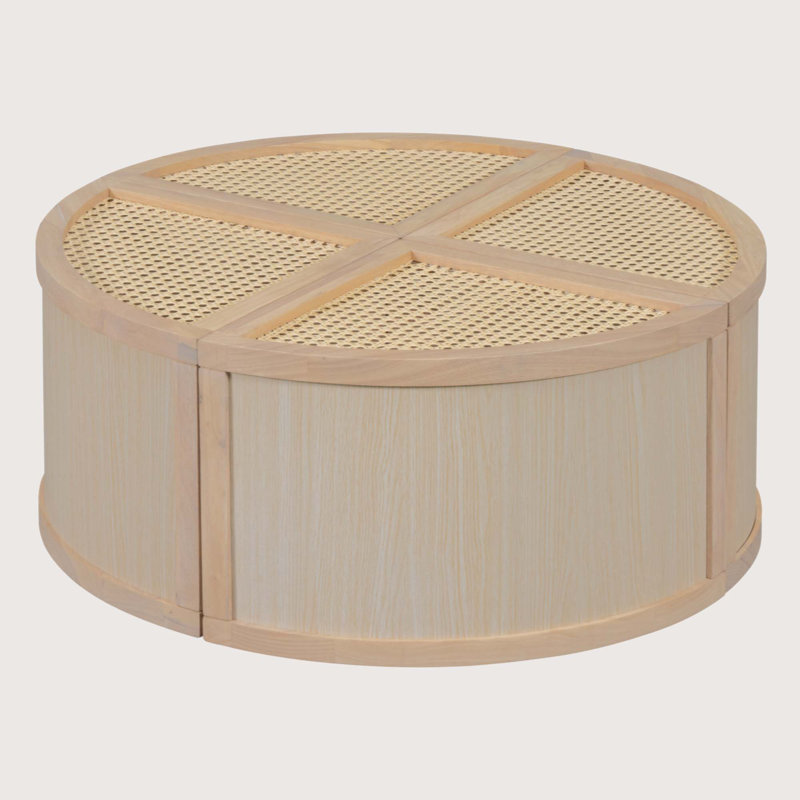 Natural Wood Circular Block Table Lamp