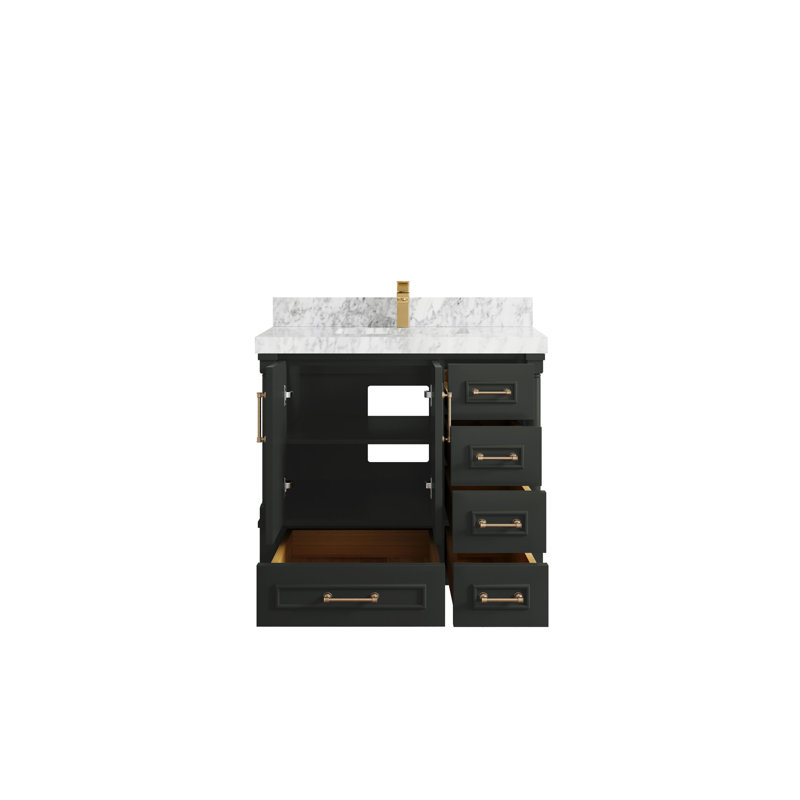 36'' Single Bathroom Vanity with Quartz Top, Piatra Gray, Gray