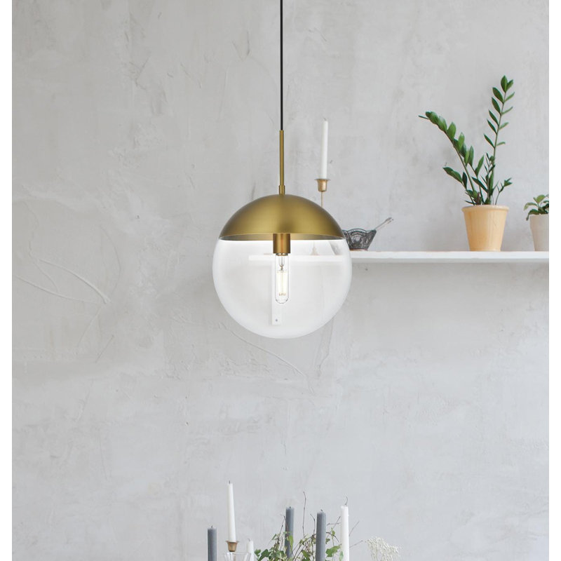 Luminaire suspendu simple à intensité variable 1 lumière Yearby Yearby, H 69 po x l 12 po x P 12 po, Transparent, Doré