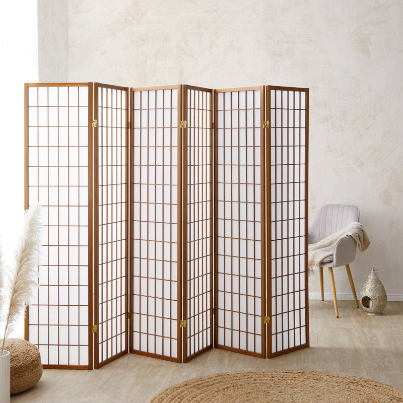 Room Divider Sawtelle Screen Partition Shoji Room Divider Wood, 6 panels, White/Tan