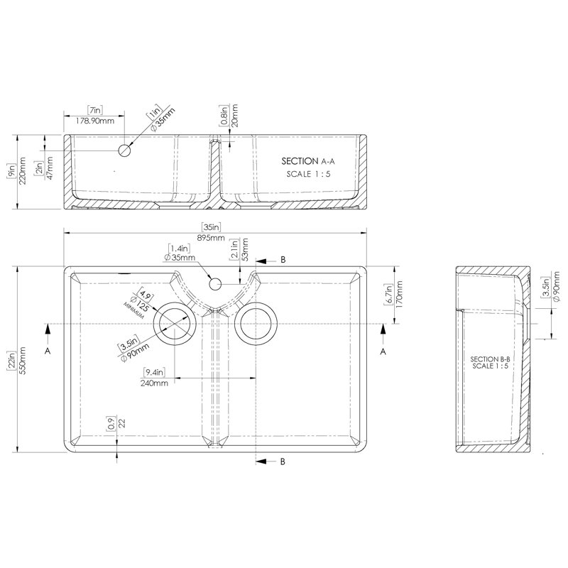 Double Bowl Belfast Kitchen Sink